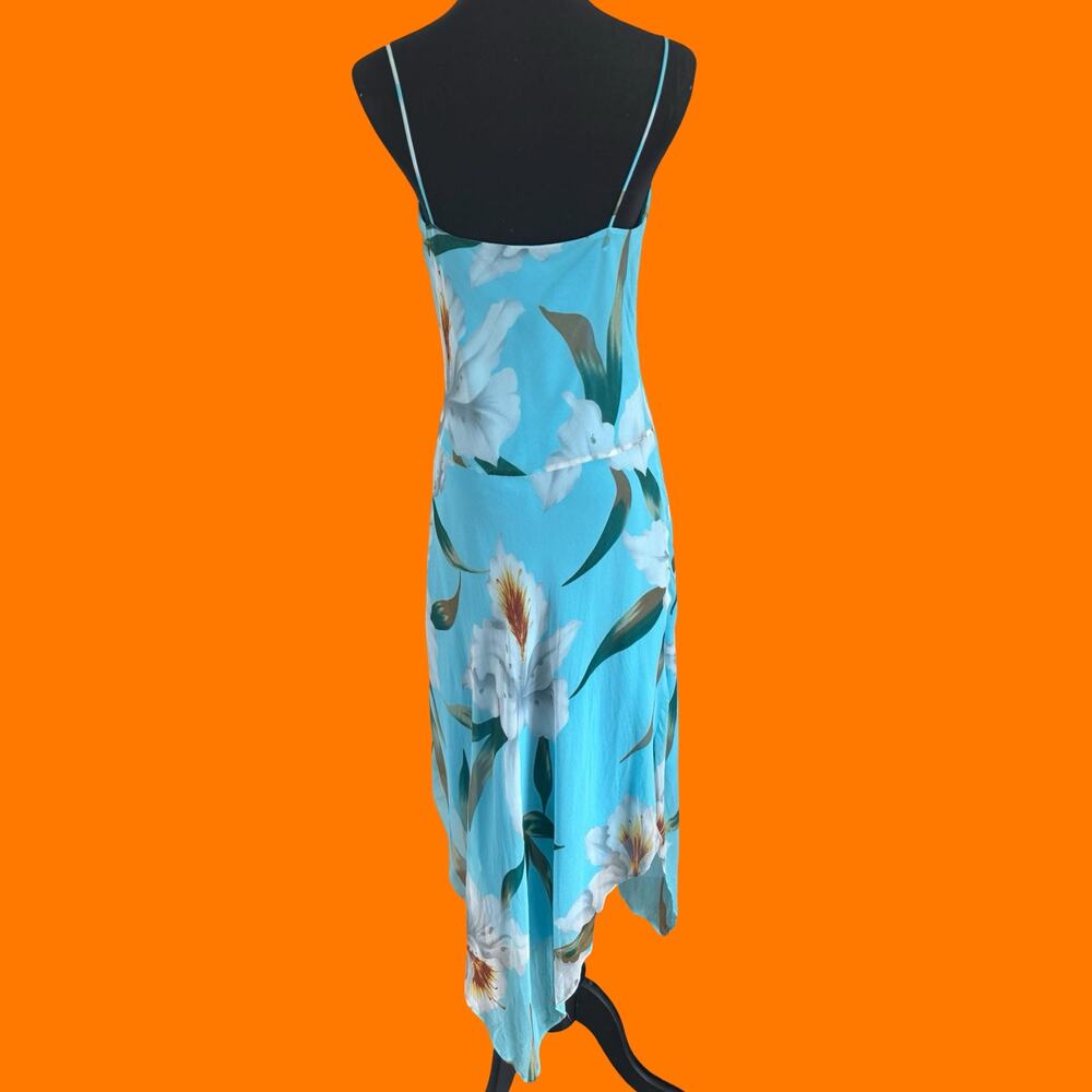 00's vintage floral 100% silk cowl neck asymmetrical y2k dress Size 6 - Picture 8 of 9